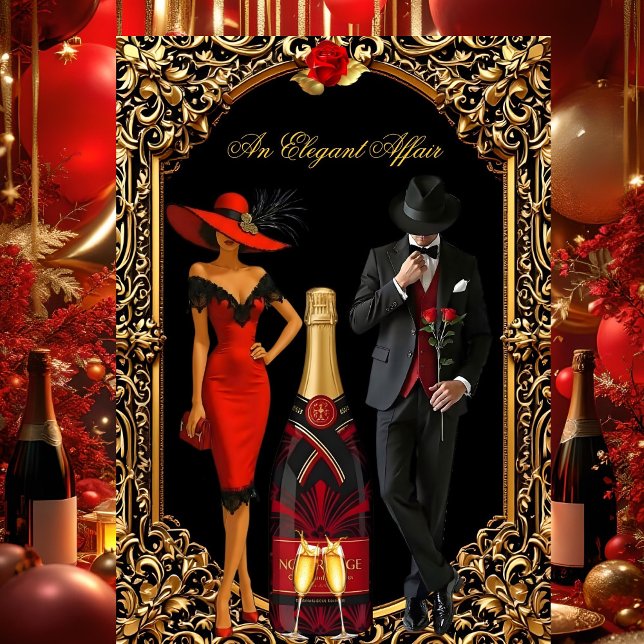 Elegant Affair Red Rose Dress Tuxedo Gold Birthday Invitation (Creator Uploaded)