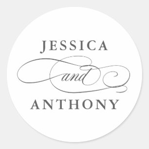 Elegant Affair with Couple's Names Classic Round Sticker
