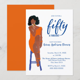 Elegant African American 50 and Fab Orange Invitation