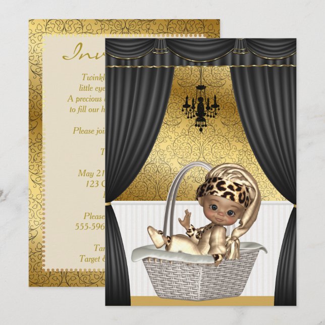 Elegant African American Ethnic Baby Shower Invitation (Front/Back)