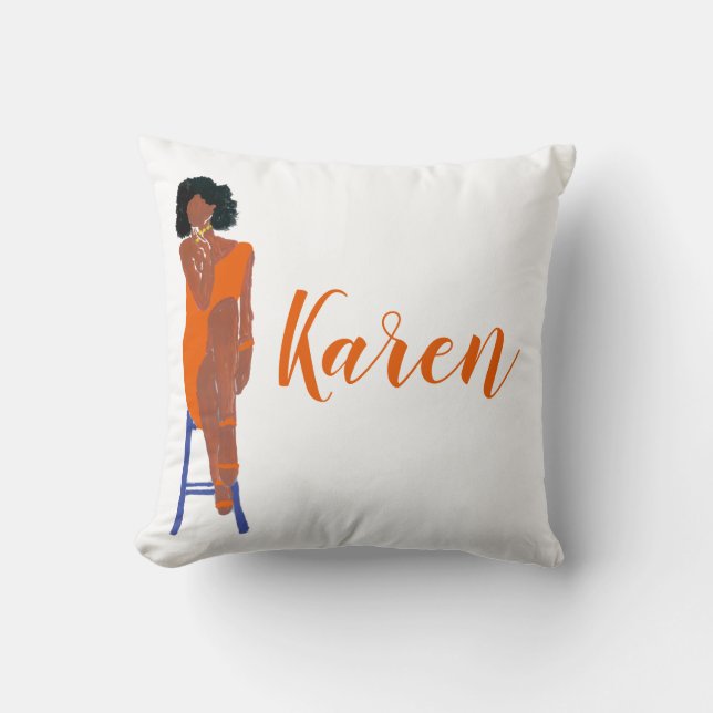 Elegant African American Orange and White Cushion (Front)