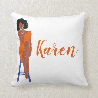 Elegant African American Orange and White Cushion
