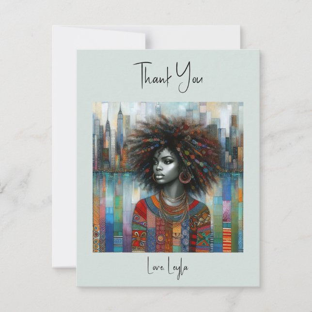 Elegant African American Woman Flat Thank You Card (Front)