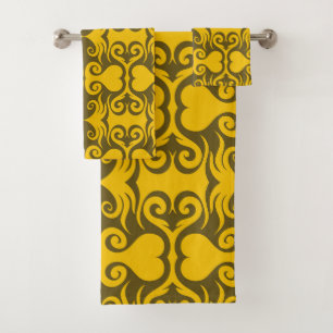 Elegant African-Inspired Black and Yellow Striped Bath Towel Set
