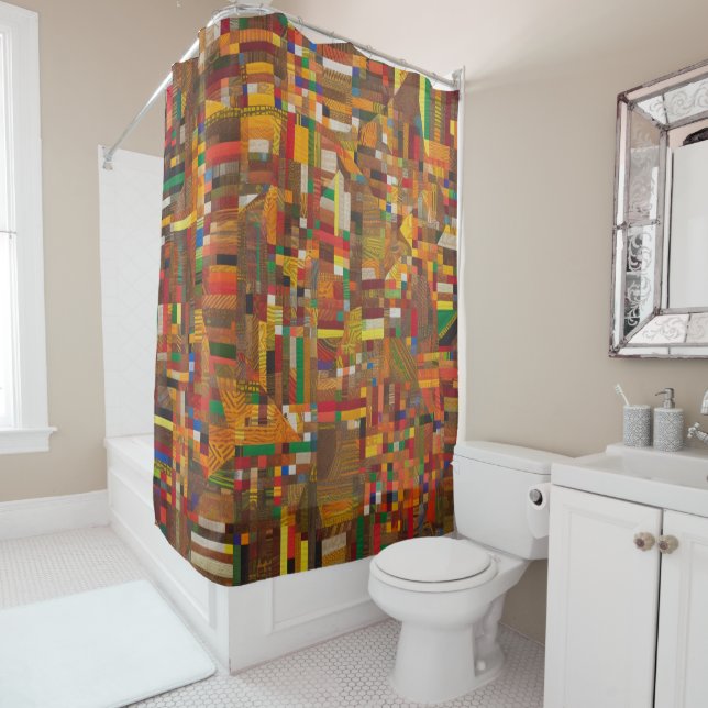 Elegant African Kente Geometric Contemporary Art  Shower Curtain (In Situ)