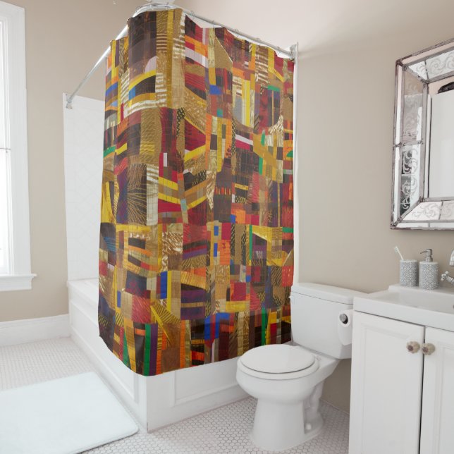 Elegant African Kente Geometric Contemporary Art   Shower Curtain (In Situ)
