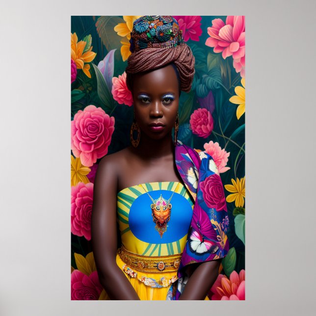 Elegant African lady in a yellow dress Poster (Front)