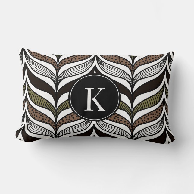 Elegant African Pattern with Custom Monogram Throw Lumbar Cushion (Front)