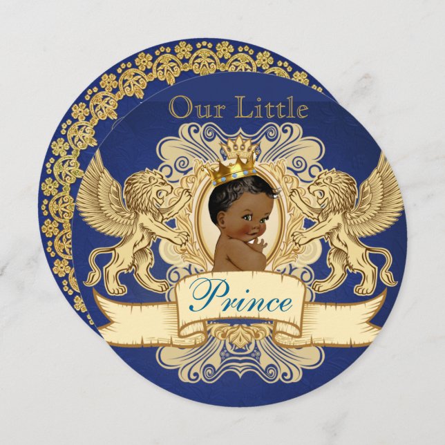 Elegant African Prince Royal Blue and Gold Invitation (Front/Back)