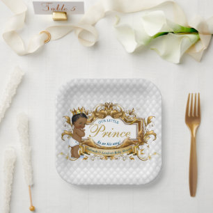Elegant African Prince White Diamond Paper Plate