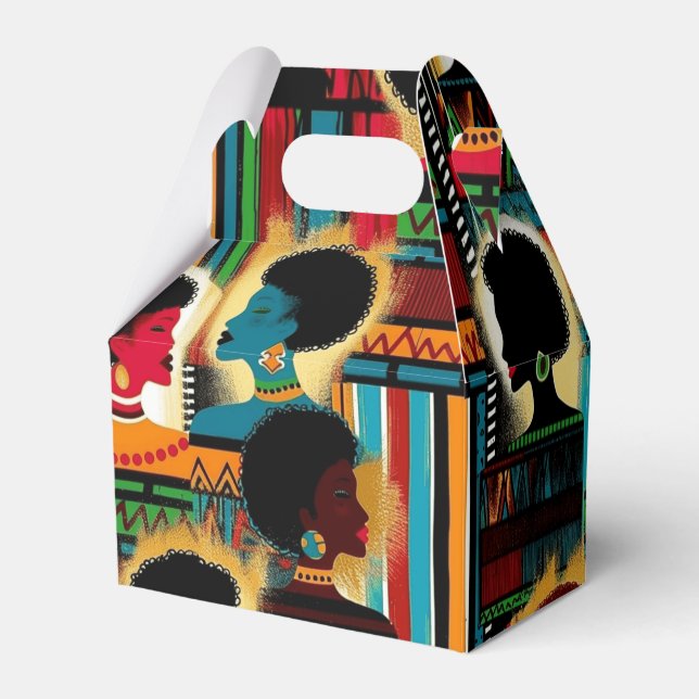 Elegant African Woman Ethnic Pattern in Bold Hues Favour Box (Front Side)