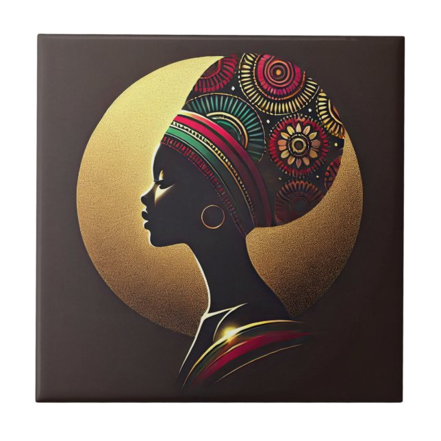 Elegant African Woman Portrait Illustration Tile (Front)