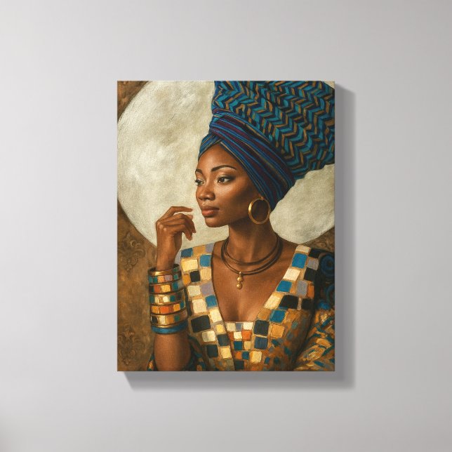 Elegant African Woman with Blue Headwrap Canvas Print (Front)