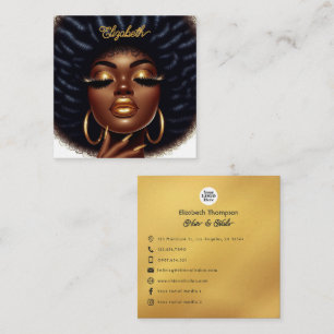 Elegant Afro Chic Hair & Nails Salon Branding Square Business Card