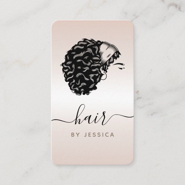 Elegant Afro Hair Girl Cream Gradient Trendy Salon Business Card (Front)