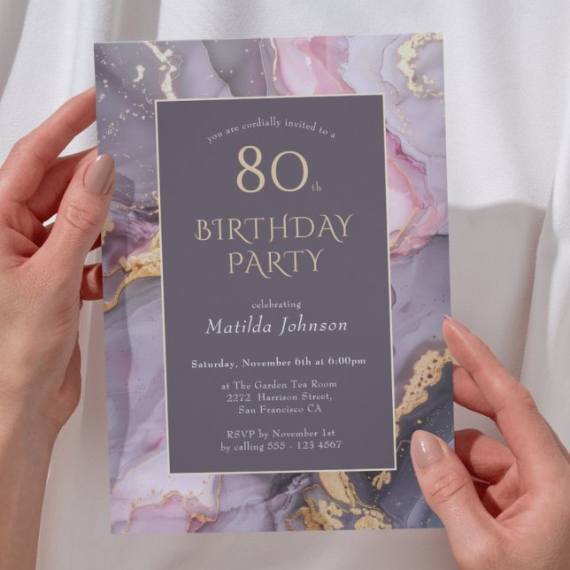 Elegant Agate 80th Birthday Party Invitation (Elegant Agate 80th Birthday Party Invitation)