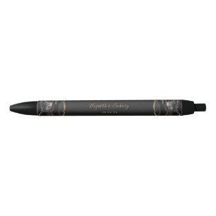 Elegant Agate Black Gold Dark Wedding Keepsake Black Ink Pen