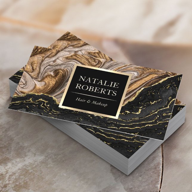 Elegant Agate Black & Gold Marble Beauty Salon  Bu Business Card (Creator Uploaded)