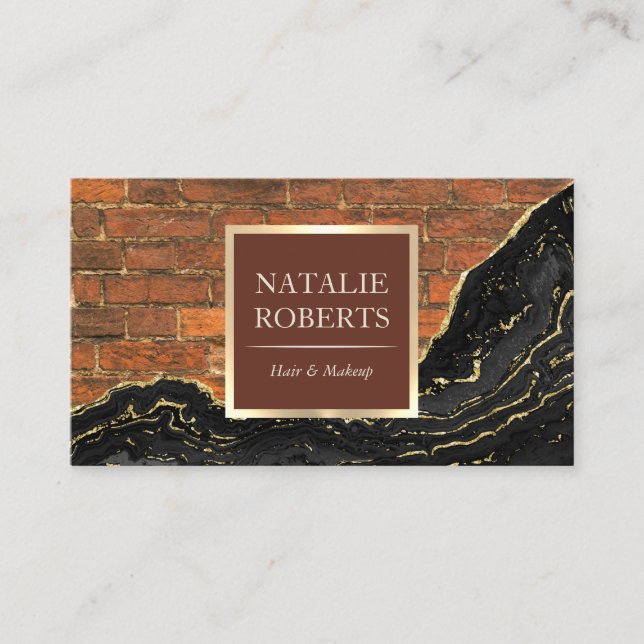Elegant Agate Black Gold Marble Brick Beauty Salon Business Card (Front)