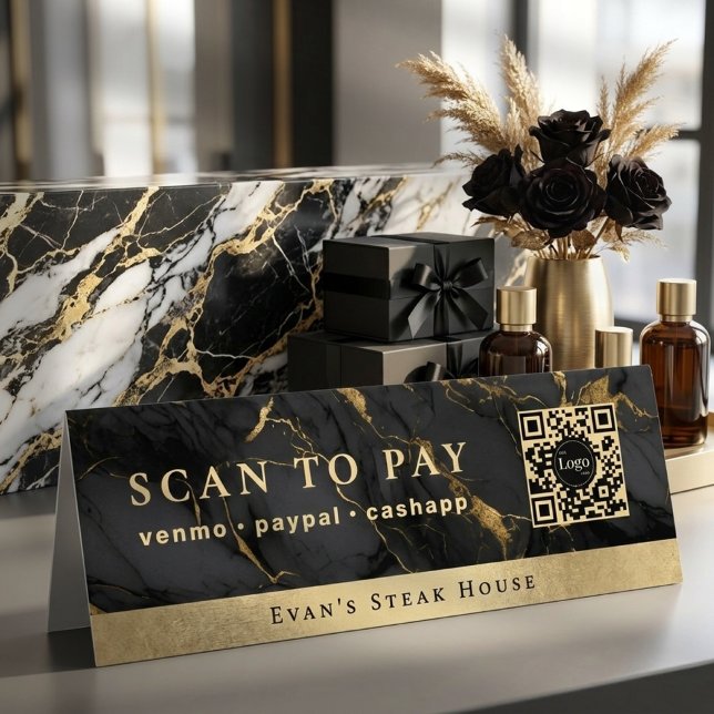 Elegant Agate Black Marble Qr Code Scan To Pay (Elegant Agate Black Marble Qr Code Scan To Pay Table Tent)