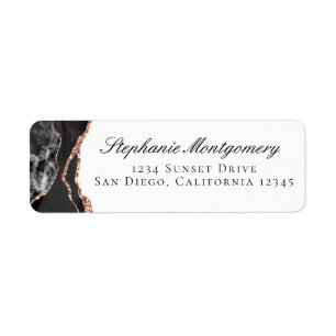 Elegant Agate Black White Rose Gold Foil Address
