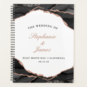 Elegant Agate Black White Rose Gold Foil Wedding Planner