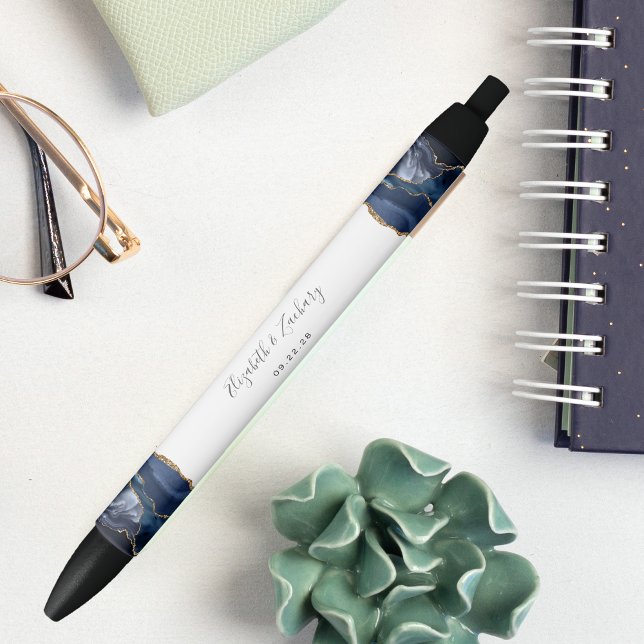 Elegant Agate Blue Gold Wedding Keepsake Blue Ink Pen (Creator Uploaded)