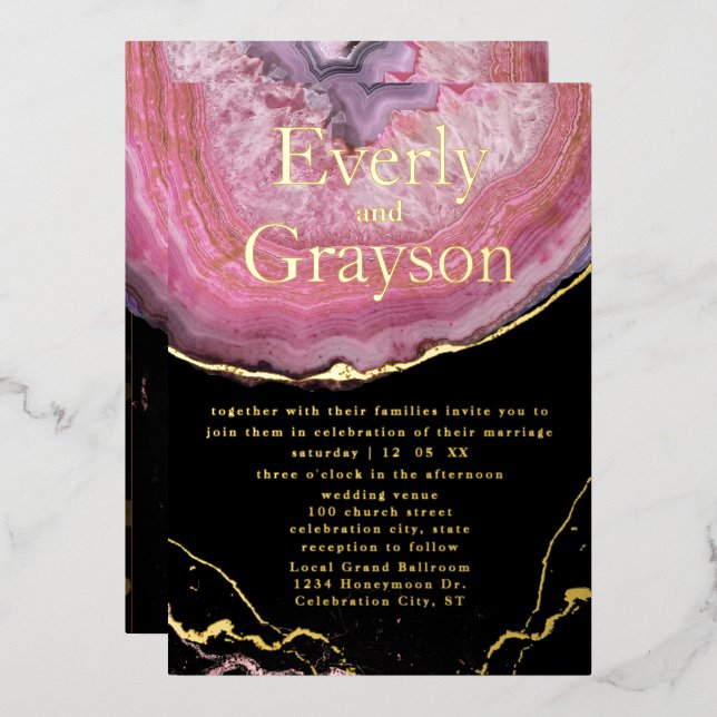 Elegant Agate Blush Pink & Gold Wedding     (Front/Back)