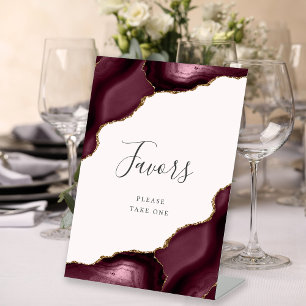 Elegant Agate Burgundy Gold Blush Wedding Favours Pedestal Sign