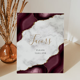 Elegant Agate Burgundy Gold Marble Wedding Favours Pedestal Sign