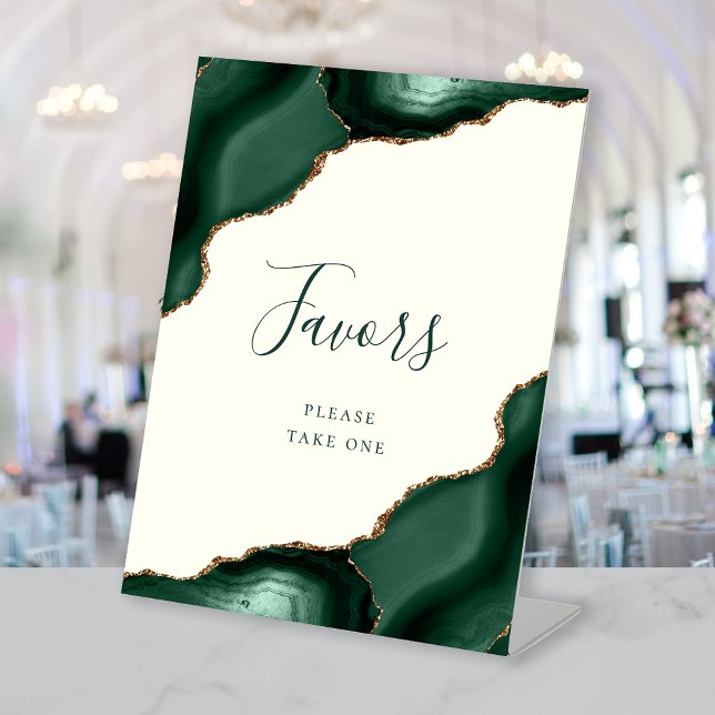 Elegant Agate Emerald Green Ivory Wedding Favours Pedestal Sign (Creator Uploaded)