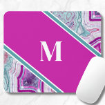 Elegant Agate Initial Monogram Mouse Mat<br><div class="desc">Girly Teal Purple Agate Stone Initial Monogram Mouse Pad.  Crystals and geodes continue to be a favourite trend!  This print features and up close image of a vibrant teal or turquoise and purple or magenta pink geode stone,  complete with little crystals.  Add your initial to make it your own.</div>