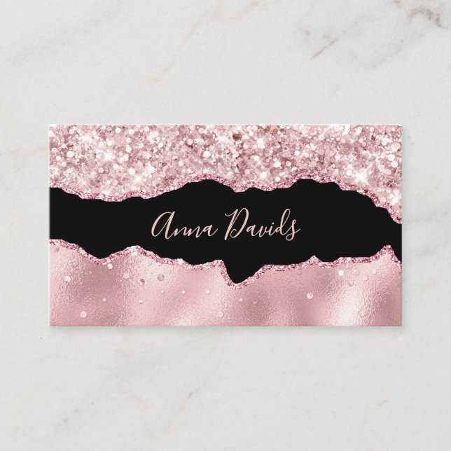 Elegant Agate Makeup Artist Rose Gold Pink Glitter Business Card (Front)