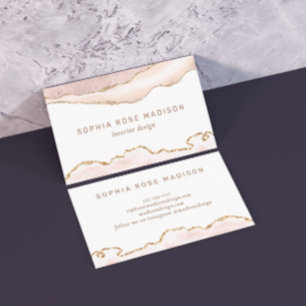Elegant Agate Marble Watercolor Coral Gold Business Card