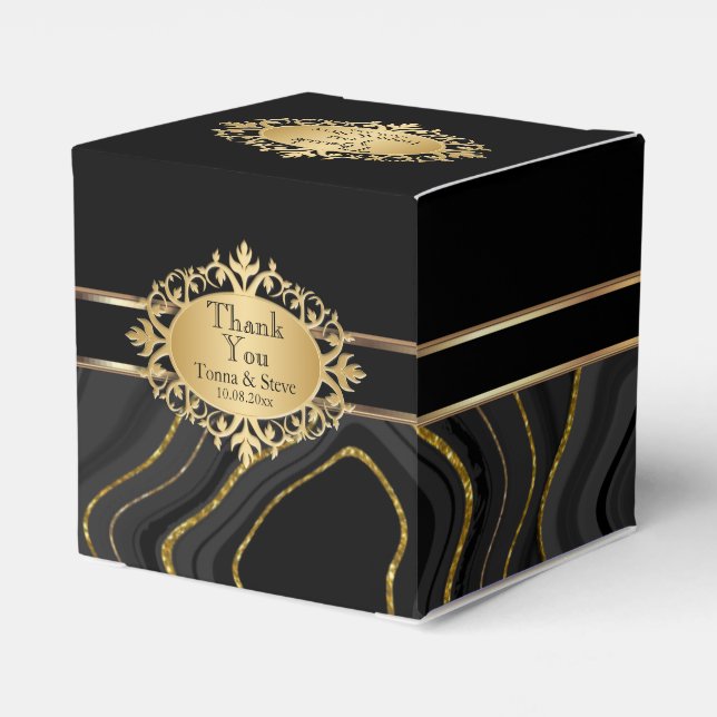 Elegant Agate Marble with  Black and Gold  Favour Box (Back Side)