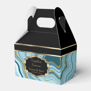 Elegant Agate Marble with Black, Gold and Teal Favour Box