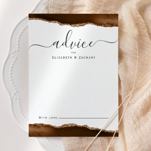 Elegant Agate Mocha Brown Gold Wedding Advice Card
