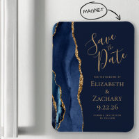 Elegant Agate Navy Blue Gold Save the Date
