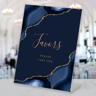 Elegant Agate Navy Blue Gold Wedding Favours Pedestal Sign