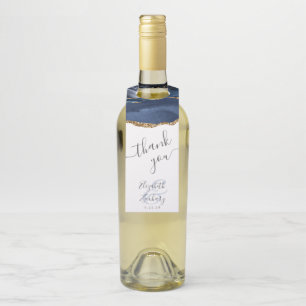Elegant Agate Navy Blue Gold Wedding Thank You Bottle Tag