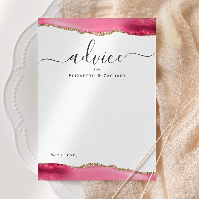 Elegant Agate Pink Gold Wedding Advice Card (Creator Uploaded)