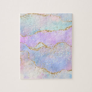 Elegant Agate   Pretty Easter Pastel Glold Glitter Jigsaw Puzzle