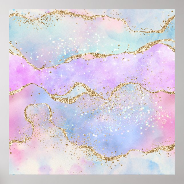 Elegant Agate | Pretty Easter Pastel Glold Glitter Poster (Front)