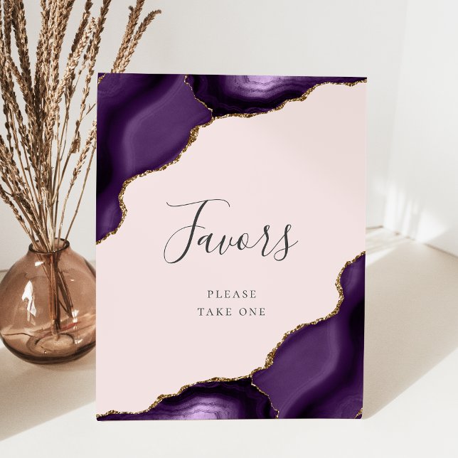 Elegant Agate Purple Gold Blush Wedding Favours Pedestal Sign (Creator Uploaded)