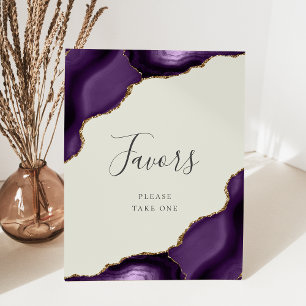 Elegant Agate Purple Gold Ivory Wedding Favors Pedestal Sign