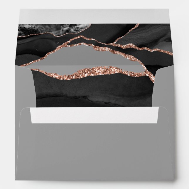 Elegant Agate Rose Gold Foil Black Grey Wedding Envelope (Back (Bottom))