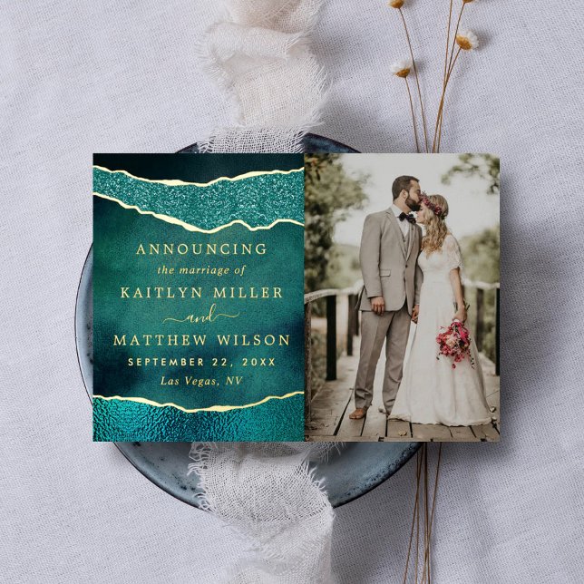 Elegant Agate Wedding Photo Announcement Cards (Creator Uploaded)