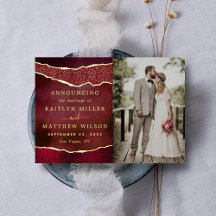 Elegant Agate Wedding Photo Announcement Cards