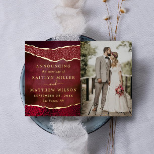 Elegant Agate Wedding Photo Announcement Cards