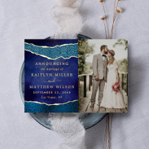 Elegant Agate Wedding Photo Announcement Cards